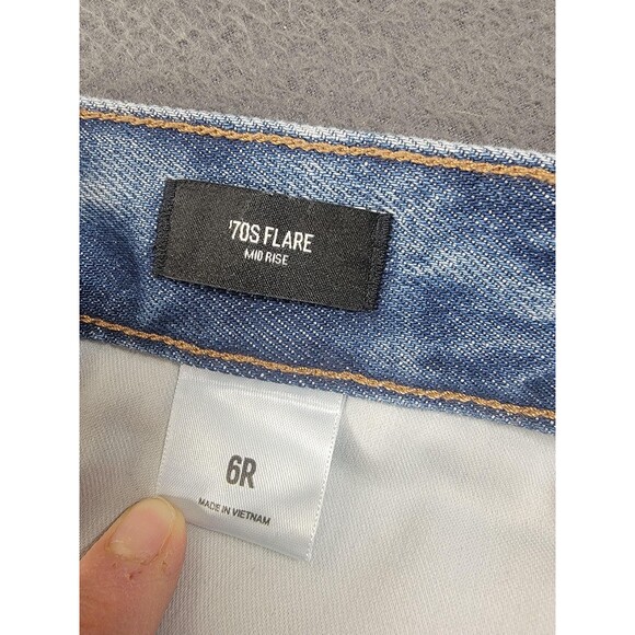 Express 70s Flare Jeans Womens 6R Blue Mid Rise Cotton Distressed Hem - Picture 10 of 14